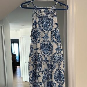 Elegant Blue and White Patterned Dress